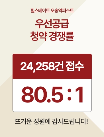 힐스테이트 오송역퍼스트 우선공급 청약 경쟁률 80.5:1